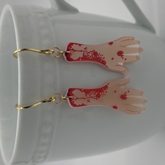 1921- Handmade Halloween Hand Earrings NWT - Picture 1 of 6
